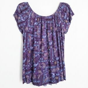 No Comment Purple Paisley Boho Peasant Top | Size Medium
